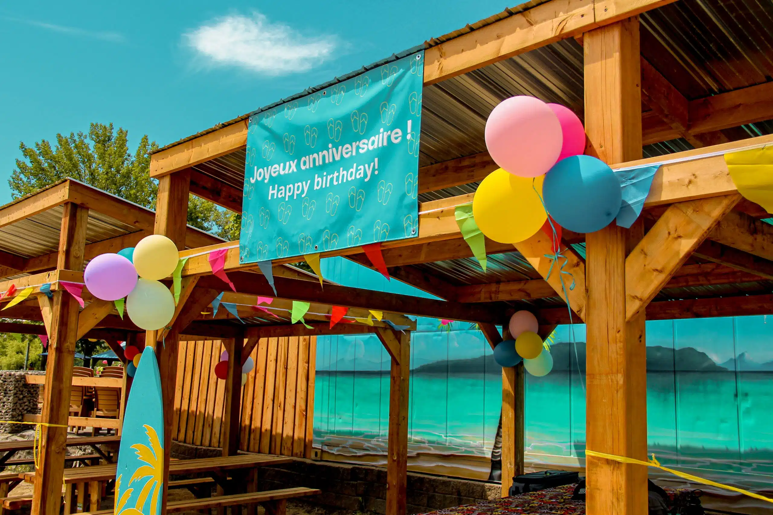 anniversaire, birthday, party, ballons, cabanas