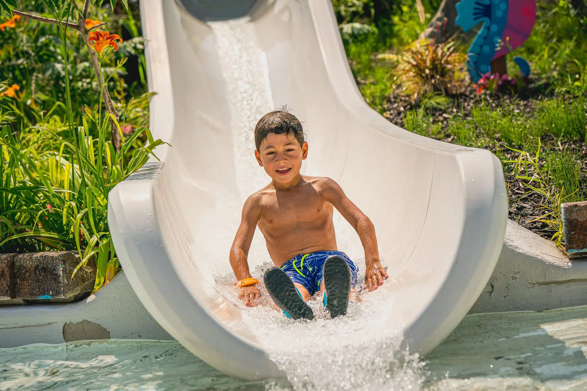 glissade, garçon, blanche, enfant, plaisir, parc aquatique