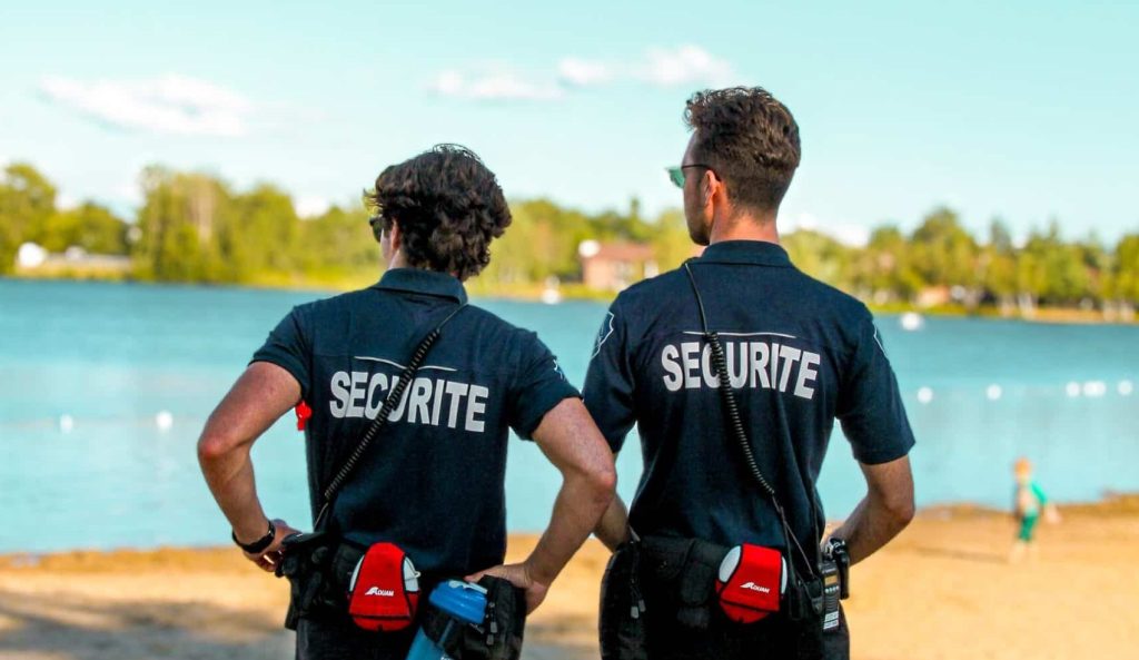 sécurité, agents, plage, lac
