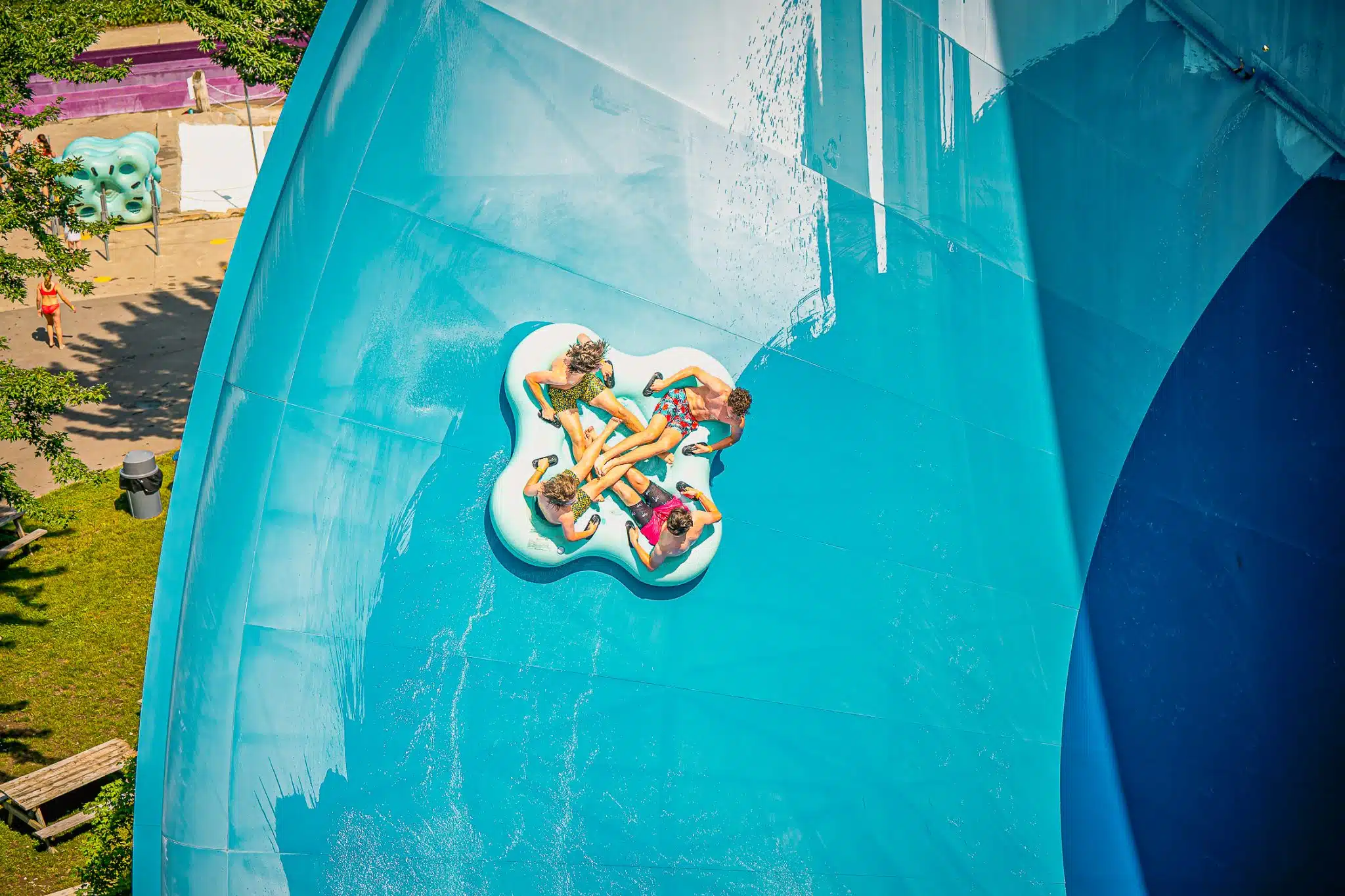 glissade d'eau, bleu, plaisir, sensation forte, parc aquatique